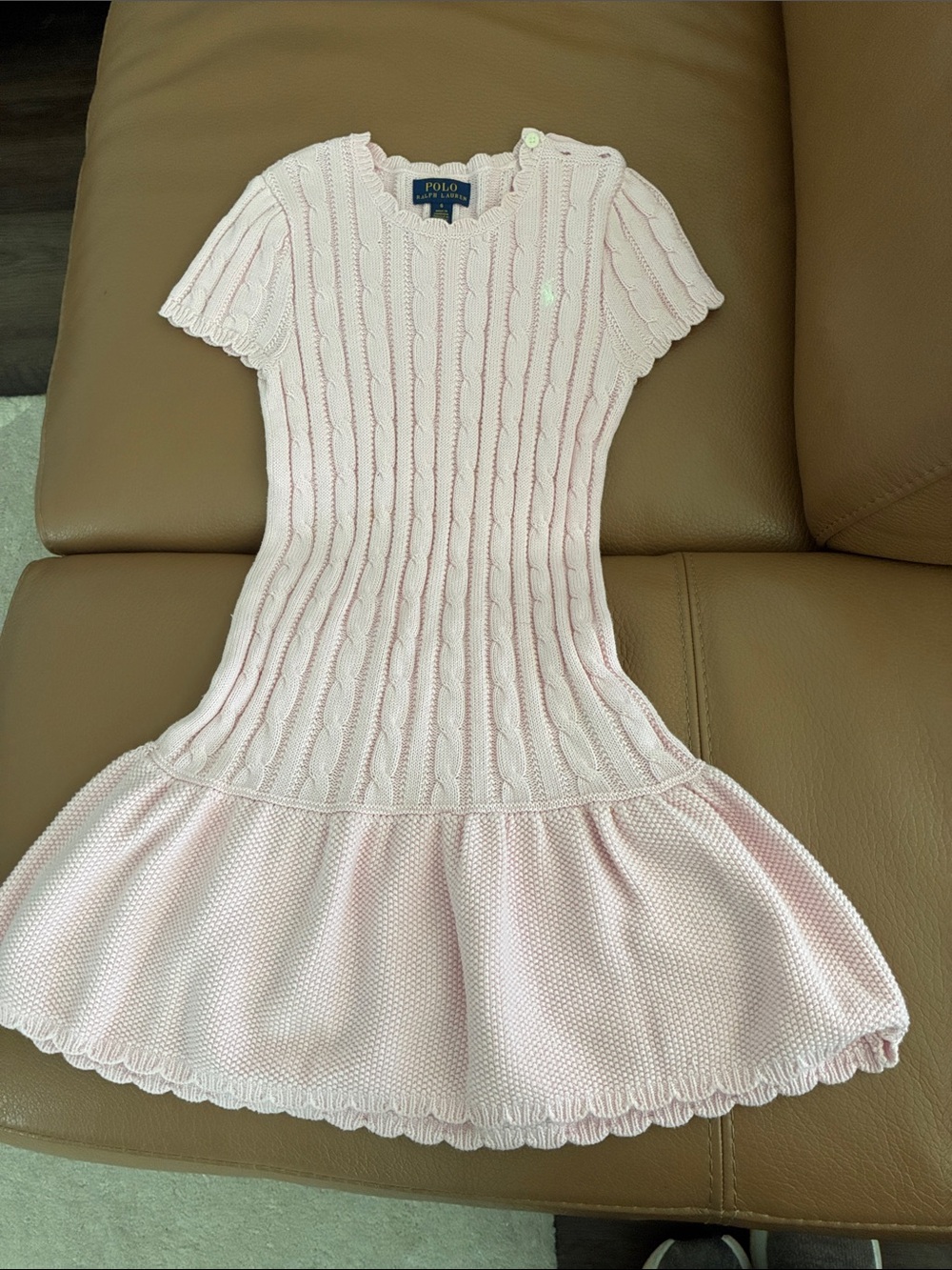 Ralph Lauren Light Pink Cable-Knit Flared Hem Dress for Kids